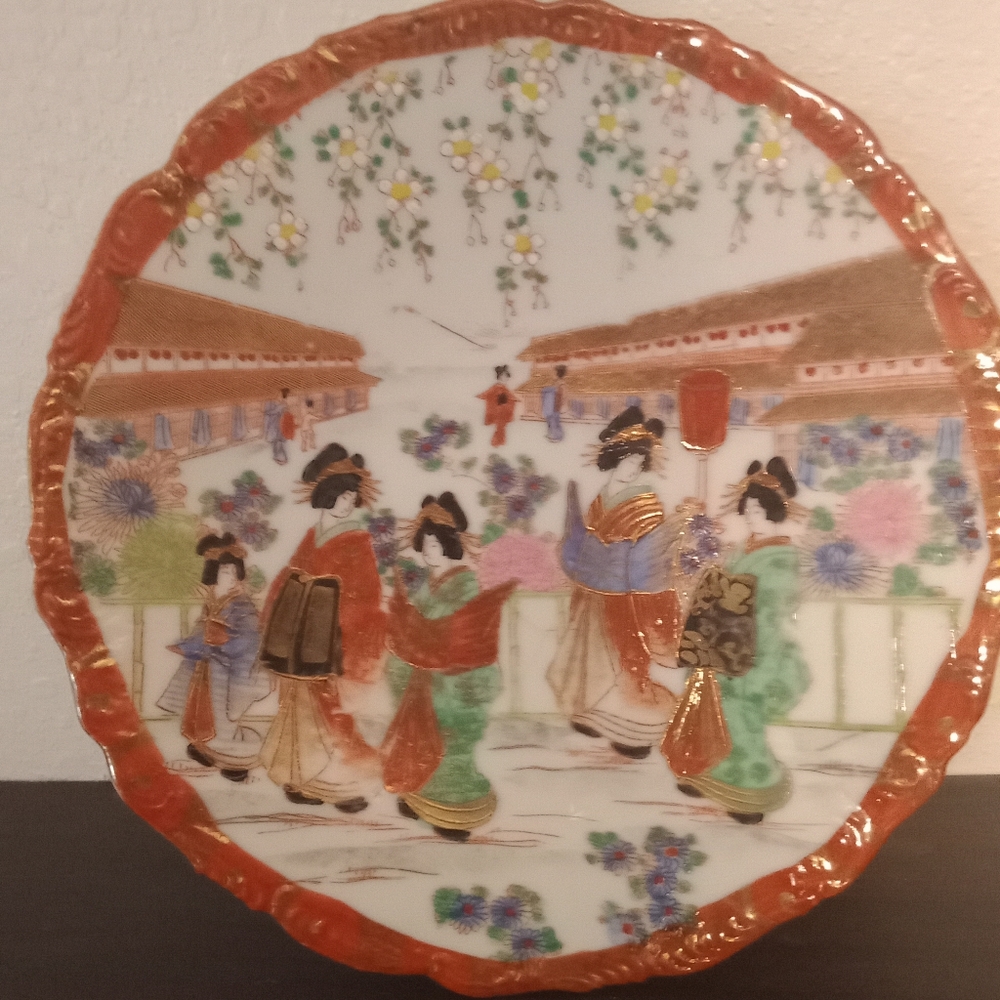 Vintage Hand Painted Red Japanese Gaisha Plate